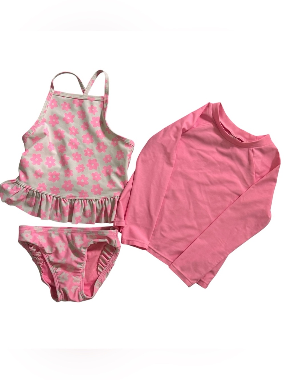 Old Navy 3 Piece Tankini Swimwear Girl's Size 2T L/S Rash Guard Top Pink Floral